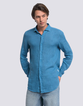 CAMISA DE LINO TEÑIDA EN PIEZA PARA HOMBRE
