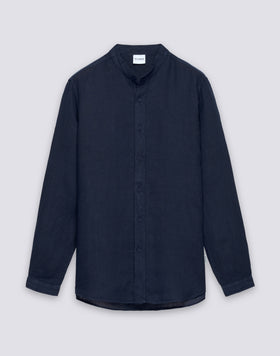 CAMISA DE HOMBRE CON CUELLO COREA DE LINO TEÑIDO EN PIEZA