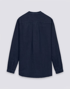 CAMISA DE HOMBRE CON CUELLO COREA DE LINO TEÑIDO EN PIEZA