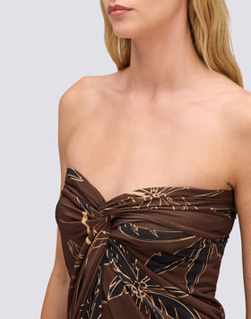 VESTIDO DE MUJER DE JERSEY SIN TIRANTES CON ESTAMPADO GOLDEN PALM