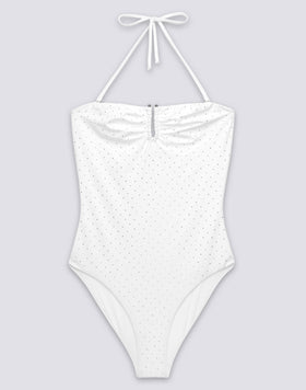 MAILLOT DE BAIN ENTIER POUR FEMME AVEC STRASS ET DOS COUVERT