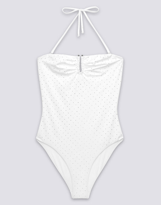 MAILLOT DE BAIN ENTIER POUR FEMME AVEC STRASS ET DOS COUVERT