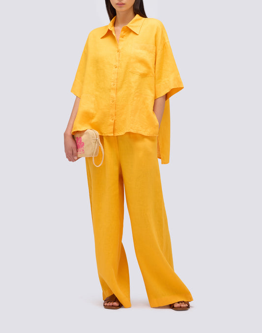LONG PALAZZO TROUSERS IN GARMENT-DYED LINEN