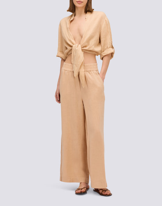 LONG PALAZZO TROUSERS IN GARMENT-DYED LINEN