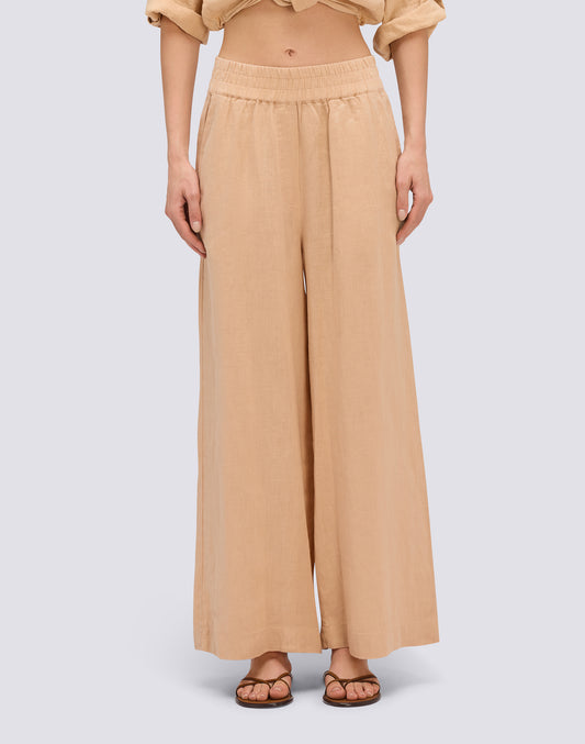 PANTALONI PALAZZO LUNGHI IN LINO TINTO CAPO