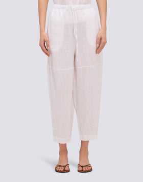 PANTALON LONG EN LIN AVEC CEINTURE ÉLASTIQUE RÉGLABLE