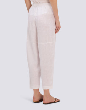 PANTALON LONG EN LIN AVEC CEINTURE ÉLASTIQUE RÉGLABLE