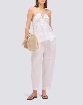PANTALON LONG EN LIN AVEC CEINTURE ÉLASTIQUE RÉGLABLE