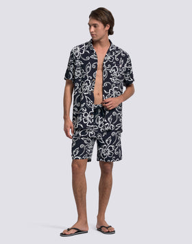 PANTALÓN CORTO ESTAMPADO DE VISCOSA POPELÍN
