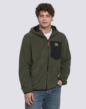 CHAQUETA HOMBRE EN POLAR CON CREMALLERA COMPLETA Y CAPUCHA