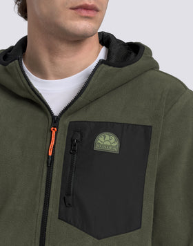 CHAQUETA HOMBRE EN POLAR CON CREMALLERA COMPLETA Y CAPUCHA