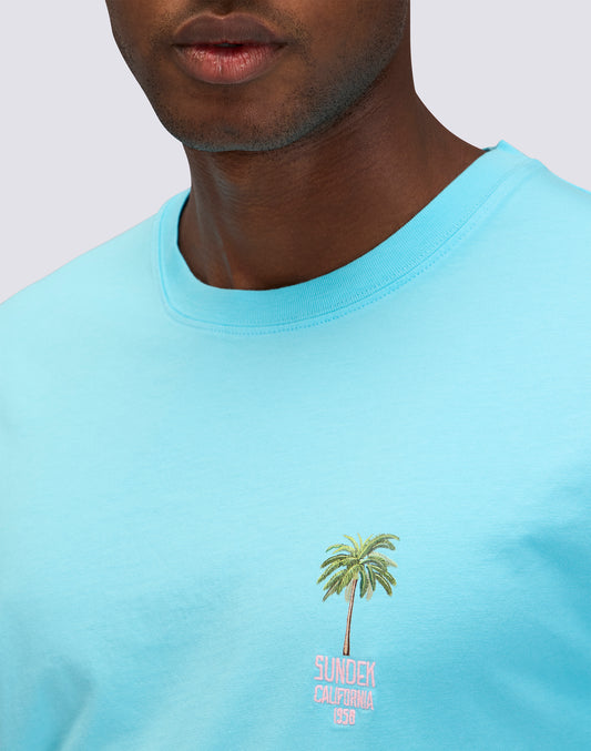 T-SHIRT CAPSULE MICROSTAMPA PALMA E SCRITTA RICAMATA