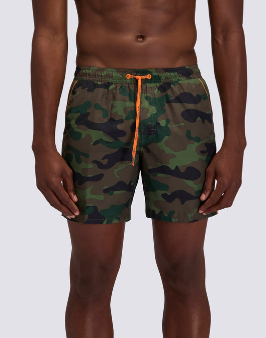 Maillot de bain homme mi-long avec taille élastiquée et imprimé camouflage en polyester recyclé Repreve®