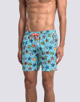 BAÑADOR DE LONGITUD MEDIA CINTURA ELÁSTICA ESTAMPADO HAPPY STAR EN POLIÉSTER RECICLADO REPREVE®
