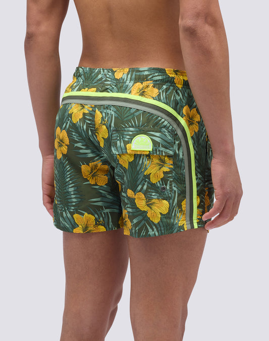 MAILLOT DE BAIN COURT À TAILLE ÉLASTIQUE ET IMPRIMÉ FLEURI CLASSIQUE