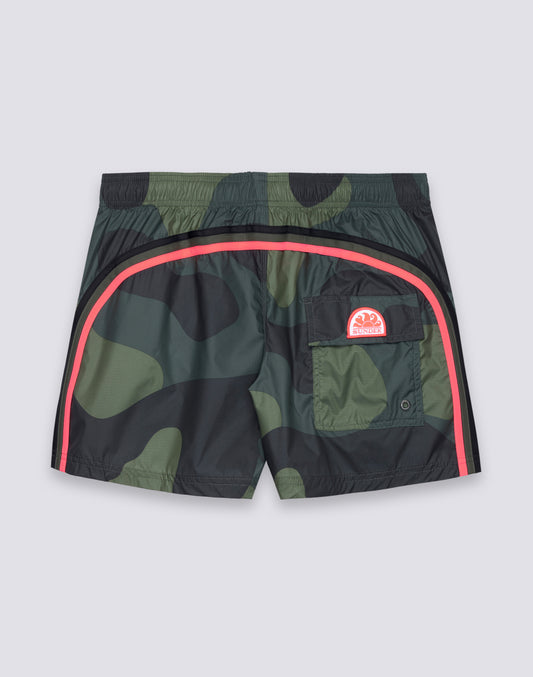 MAILLOT DE BAIN COURT POUR HOMME AVEC TAILLE ÉLASTIQUE, IMPRIMÉ CAMOUFLAGE, TISSU RIP-STOP