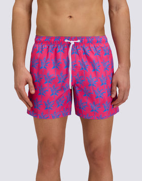 SHORT SWIMSHORTS WITH ELASTIC WAISTBAND IN REPREVE® RECYCLED POLYESTER WITH ABSTRAPALM PRINT