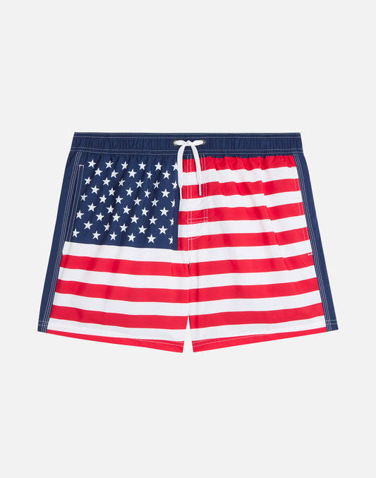 TRAJE DE BAÑO CORTO CINTURA ELÁSTICA POLIÉSTER RECICLADO REPREVE® BANDERA ESTADOS UNIDOS