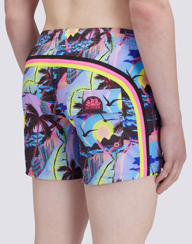 COSTUME DA BAGNO CORTO VITA ELASTICATA POLIESTERE RICICLATO REPREVE® CON STAMPA HAWAIIAN POP