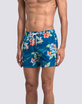 BAÑADOR CORTO DE CINTURA ELÁSTICA DE POLIÉSTER RECICLADO REPREVE® CON ESTAMPADO ISLAND BLISS