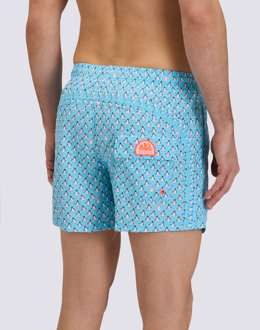 REPREVE® ELASTICATED WAIST SHORT SWIMSHORTS WITH PENGUINS PRINT