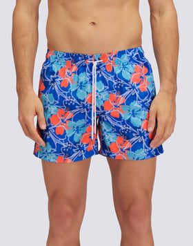 REPREVE® ELASTICATED WAIST SHORT SWIMSHORTS WITH INSIDE FLOWERS PRINT