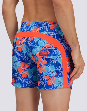 REPREVE® ELASTICATED WAIST SHORT SWIMSHORTS WITH INSIDE FLOWERS PRINT