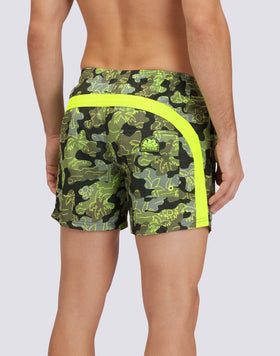 REPREVE® ELASTICATED WAIST SHORT SWIMSHORTS WITH INSIDE PALM PRINT
