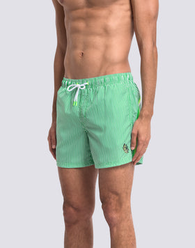 MAILLOT DE BAIN COURT À TAILLE ÉLASTIQUE EN POLYESTER RECYCLÉ REPREVE® AVEC IMPRIMÉ À RAYURES JUICY ET BRODERIE FRUITS