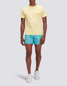 REPREVE® ELASTICATED WAIST SHORT SWIMSHORTS WITH COZY PALM PRINT