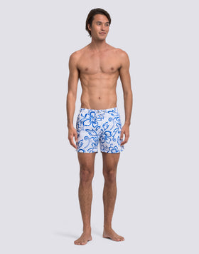 MEN'S SHORT SWIMSUIT WITH ELASTIC WAIST AND ARCHIVE HIBISCUS PRINT SK23