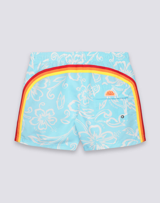MAILLOT DE BAIN COURT POUR HOMME AVEC TAILLE ÉLASTIQUE ET IMPRIMÉ HIBISCUS D'ARCHIVES SK23
