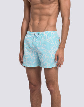 MEN'S SHORT SWIMSUIT WITH ELASTIC WAIST AND ARCHIVE HIBISCUS PRINT SK23