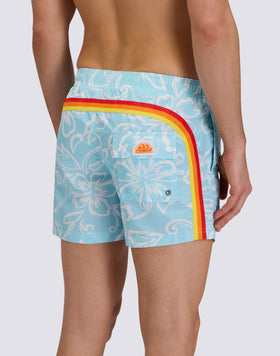 MEN'S SHORT SWIMSUIT WITH ELASTIC WAIST AND ARCHIVE HIBISCUS PRINT SK23