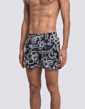 MEN'S SHORT SWIMSUIT WITH ELASTIC WAIST AND ARCHIVE HIBISCUS PRINT SK23