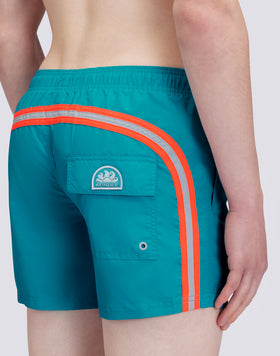 MAILLOT DE BAIN TAILLE COURTE ÉLASTIQUÉE TAFFETAS ICONIQUE ARC-EN-CIEL 2 COULEURS