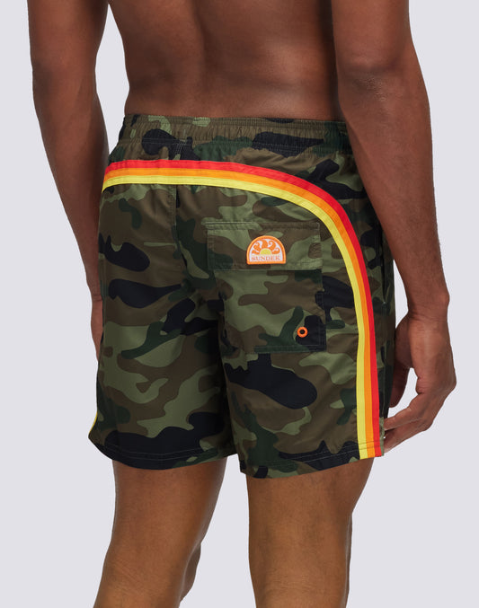 SHORT DE BAIN STRETCH MOYEN AVEC IMPRIMÉ CAMOU