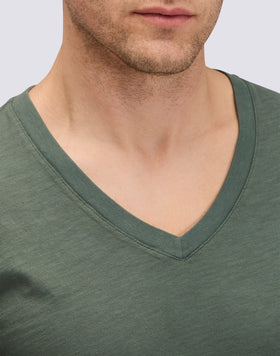 GARMENT DYED T-SHIRT WITH V-NECK