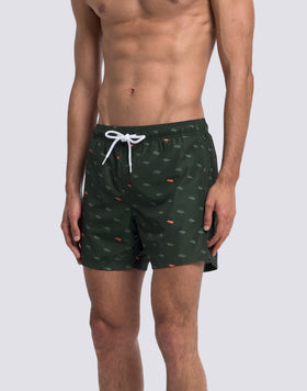 SHORT SWIMSUIT WITH ELASTIC WAIST WITH MONOGRAM PRINT IN RECYCLED POLY