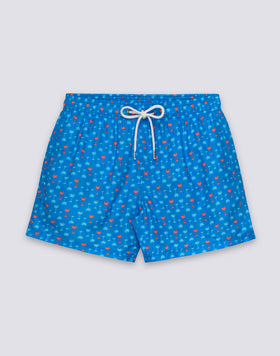 MAILLOT DE BAIN SHORT HOMME AVEC TAILLE ÉLASTIQUÉE ET IMPRIMÉ PALMIERS E N POLYESTER RECYCLÉ