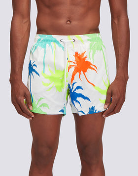 TRAJE DE BAÑO CORTO CON CINTURA ELÁSTICA Y ESTAMPADO MULTIPALM DE POLIÉSTER RECICLADO