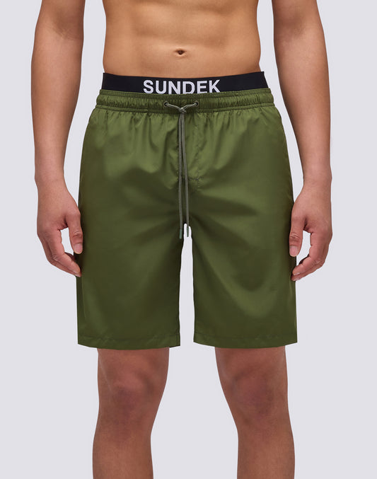 MEN'S LONG ELASTIC WAIST SWIMSUIT WITH LOGO ELASTIC