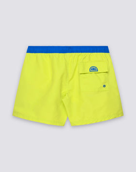 MAILLOT DE BAIN COURT POUR HOMME AVEC TAILLE ÉLASTIQUE EN TAFFETAS EMBLÉMATIQUE AVEC LUNETTES CONTRASTÉES
