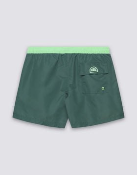 MAILLOT DE BAIN COURT POUR HOMME AVEC TAILLE ÉLASTIQUE EN TAFFETAS EMBLÉMATIQUE AVEC LUNETTES CONTRASTÉES