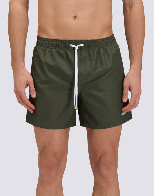 MAILLOT DE BAIN COURT À TAILLE ÉLASTIQUÉE EN TAFFETAS ICONIQUE AVEC BRODERIE ARC-EN-CIEL