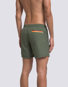 BAÑADOR DE LENTEJA MEDIA CON CINTURA ELÁSTICA DE POLIÉSTER RECICLADO REPREVE® CON DETALLE TRICOLOR