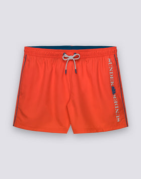 MEN'S SHORT SWIMSHORTS WITH ELASTIC WAIST AND CONTRAST PIPING IN REPREVE® RECYCLED POLYESTER
