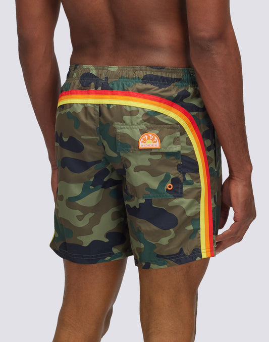 SHORT DE BAIN STRETCH MOYEN AVEC IMPRIMÉ CAMOU