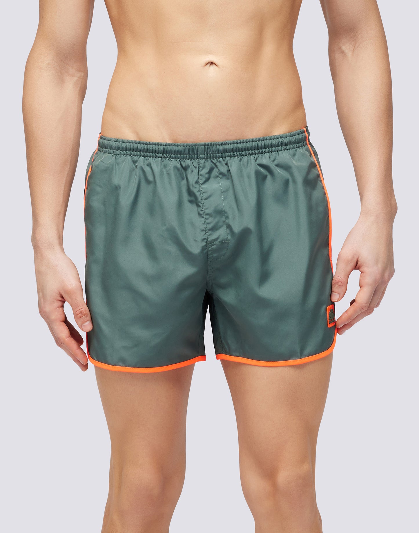 SHORT SWIMSHORTS WITH ELASTIC WAIST AND ROUND SIDE SLITS