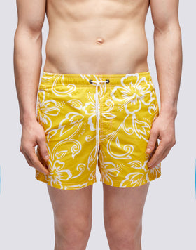 MAILLOT DE BAIN COURT IMPRIMÉ HIBISCUS ARCHIVE AVEC TAILLE ÉLASTIQUE